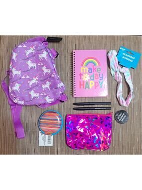 7 Piece Kendall & Kylie Purple Unicorn Mini Backpack Bag with Accessories